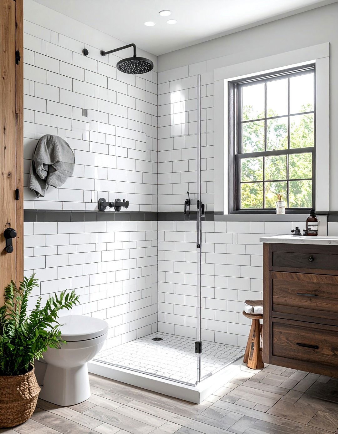 Subway Tile Farmhouse Bathroom Shower - 40 Farmhouse Bathroom Ideas for Rustic Charm