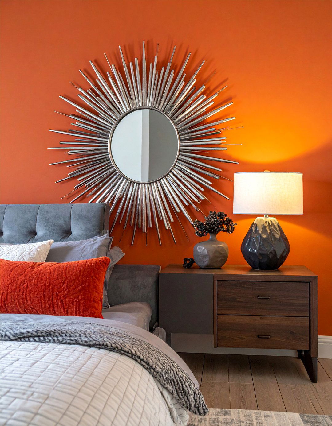 Sunburst Mirror Designs - 30 Mirror Behind Nightstand Ideas for Stylish Bedrooms