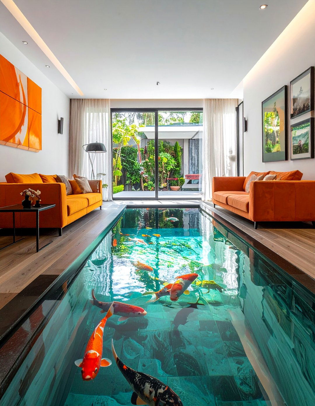 Sunken Living Room Koi Pond - 20 Indoor Koi Pond Ideas for a Tranquil Home Environment