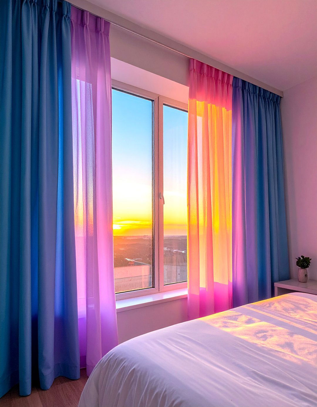 Sunset Gradient Curtains - 20 Vaporwave Room Ideas for a Retro-Futuristic Vibe