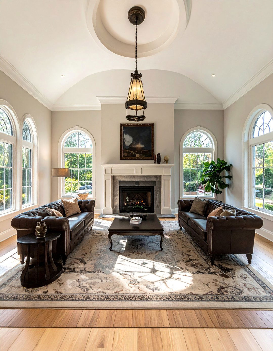 Symmetrical Design in a Living Room with a Vaulted Ceiling - 25 Living Room Vaulted Ceiling Ideas for Spacious Charm