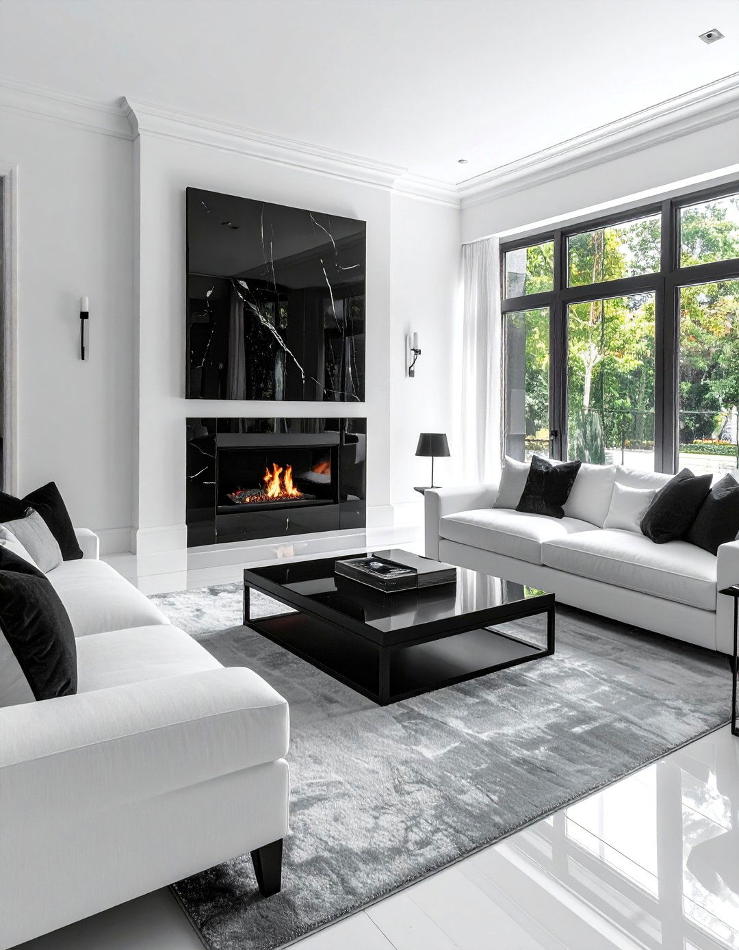 Symmetrical Layout in a Black and White Living Room - 30 Black and White Living Room Ideas for Timeless Style