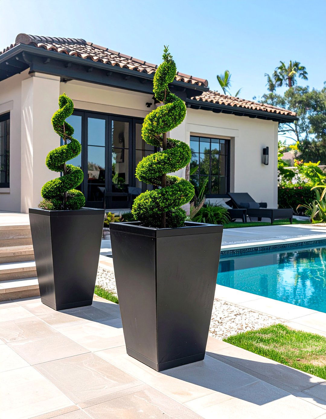 Symmetrical Planter Arrangements - 20 Pool Decor Ideas for a Refreshing Outdoor Oasis