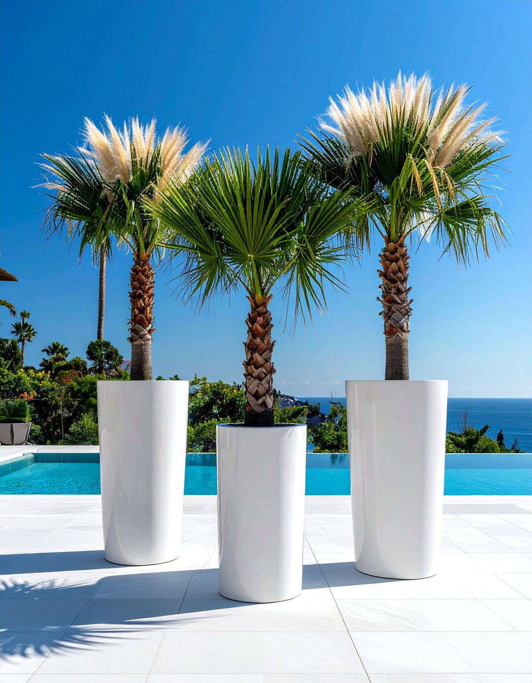 Tall Columnar Pool Planters - 30 Pool Planter Ideas for a Lush Backyard Oasis