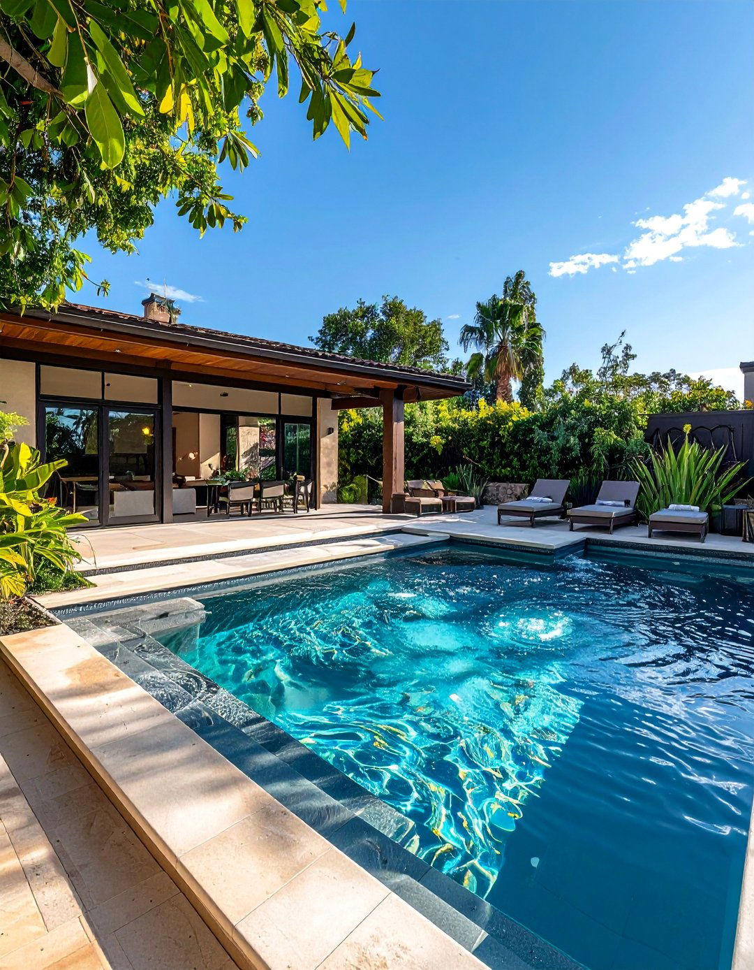 Tanning Ledge with Integrated Spa - 20 Rectangle Pool With Hot Tub Designs for Backyards