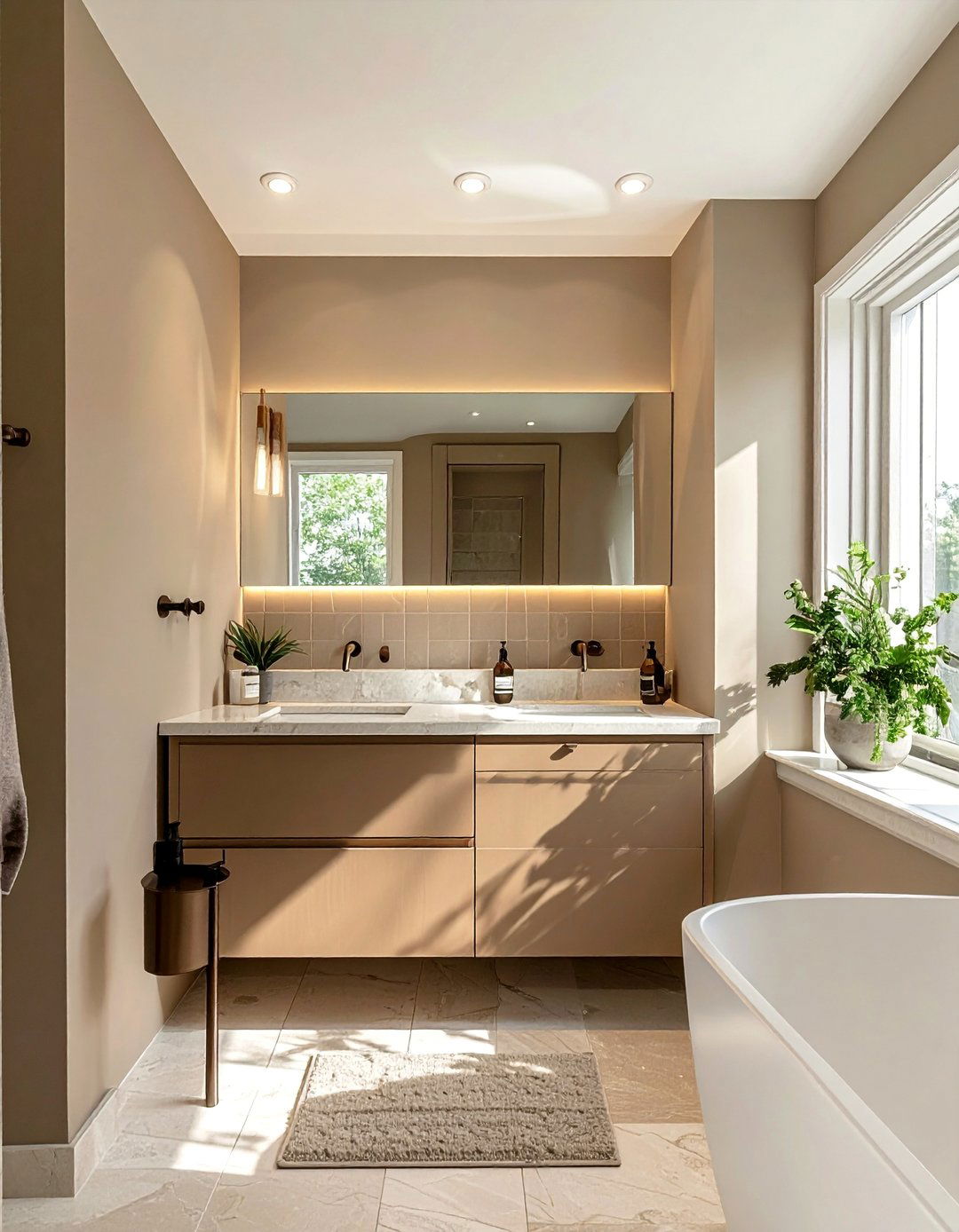 Taupe and Brown Transitional Design - 25 Brown Bathroom Ideas for a Relaxing and Elegant Space
