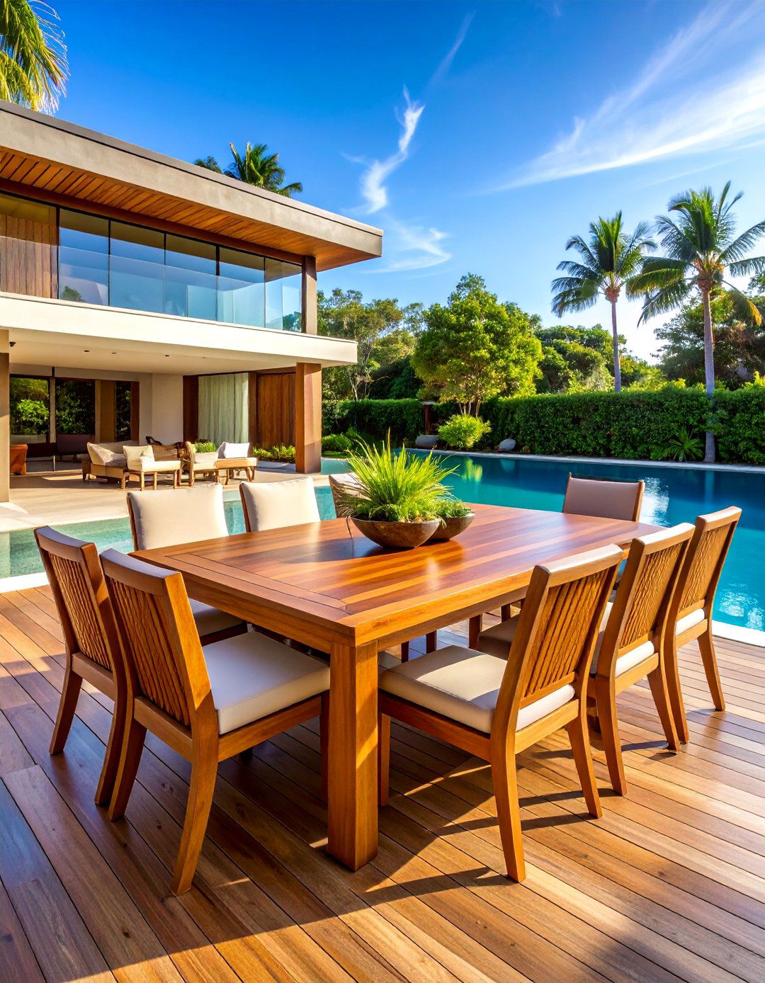 Teak Dining Sets for Poolside Meals - 20 Pool Furniture Ideas for a Relaxing Outdoor Space