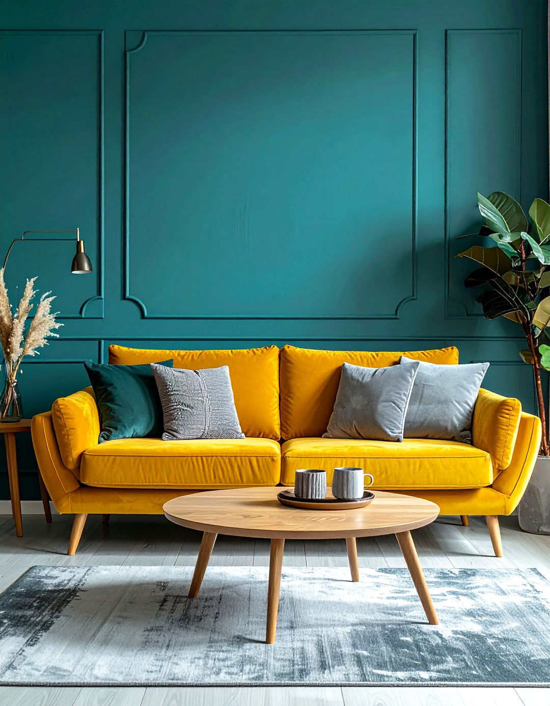 Teal Accent Wall and Yellow Sofa Living Room - 25 Vibrant Teal and Yellow Living Room Ideas