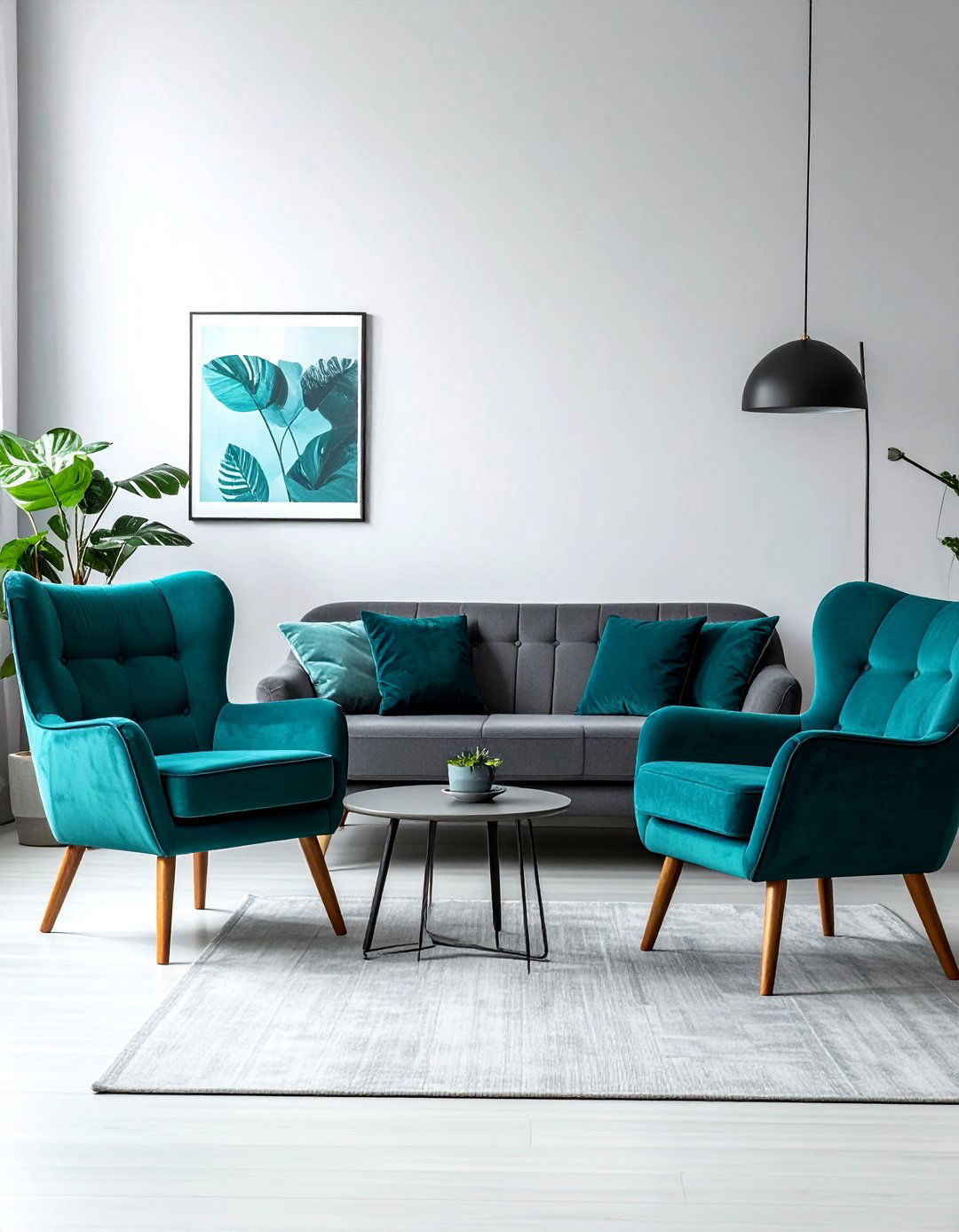 Teal Living Room Complemented by Neutral Grey Tones - 25 Stylish Teal Living Room Decor Ideas
