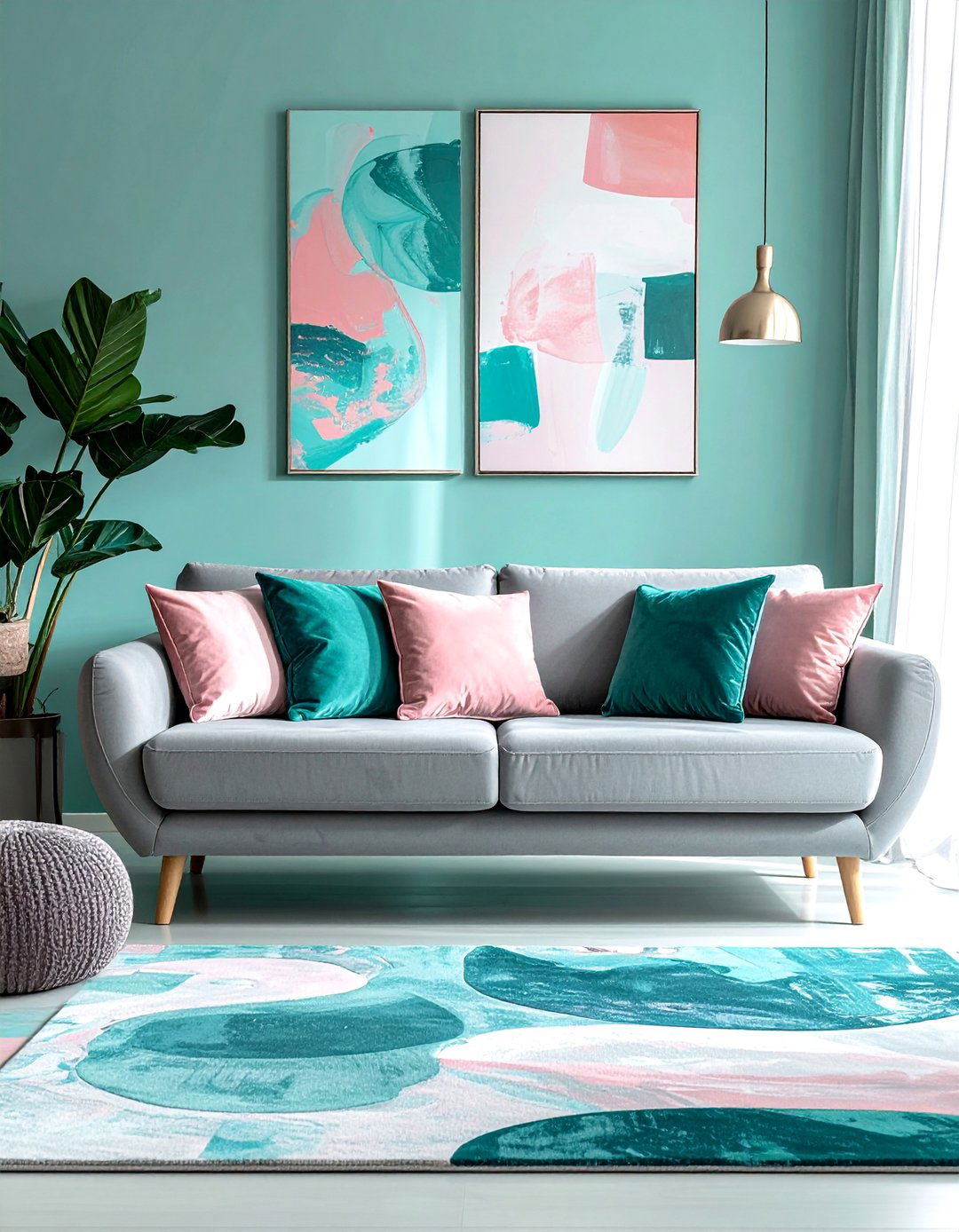 Teal Living Room Softened with Blush Pink - 25 Stylish Teal Living Room Decor Ideas