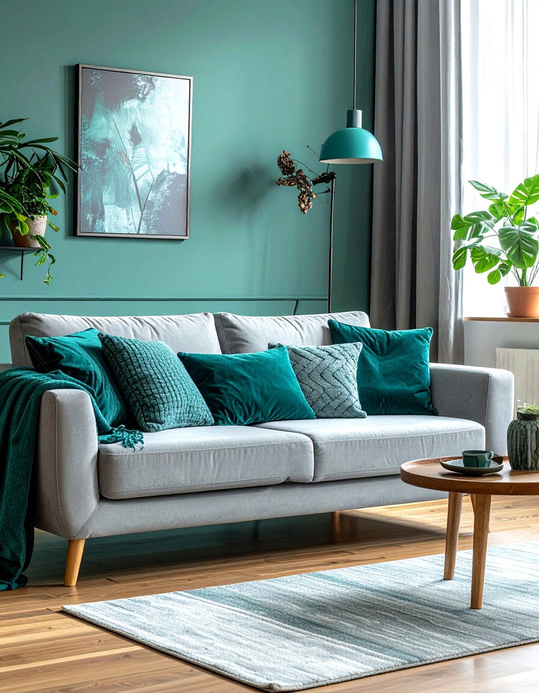 Teal Living Room Warmed by Throw Pillows and Blankets - 25 Stylish Teal Living Room Decor Ideas