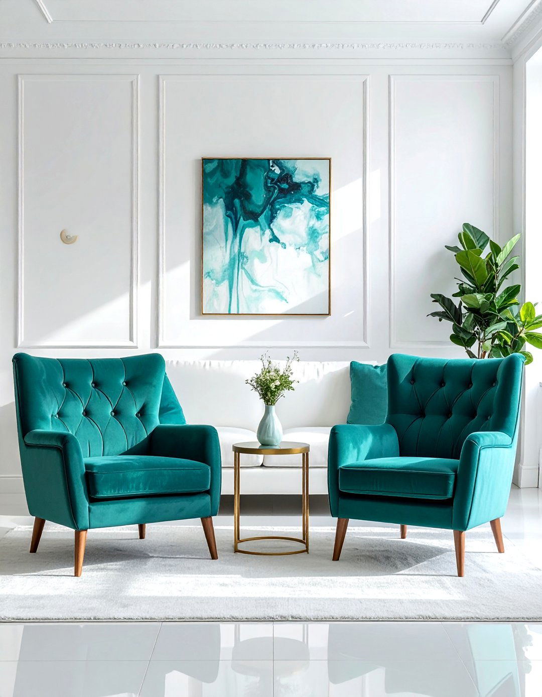 Teal Living Room in a Crisp White Palette - 25 Stylish Teal Living Room Decor Ideas