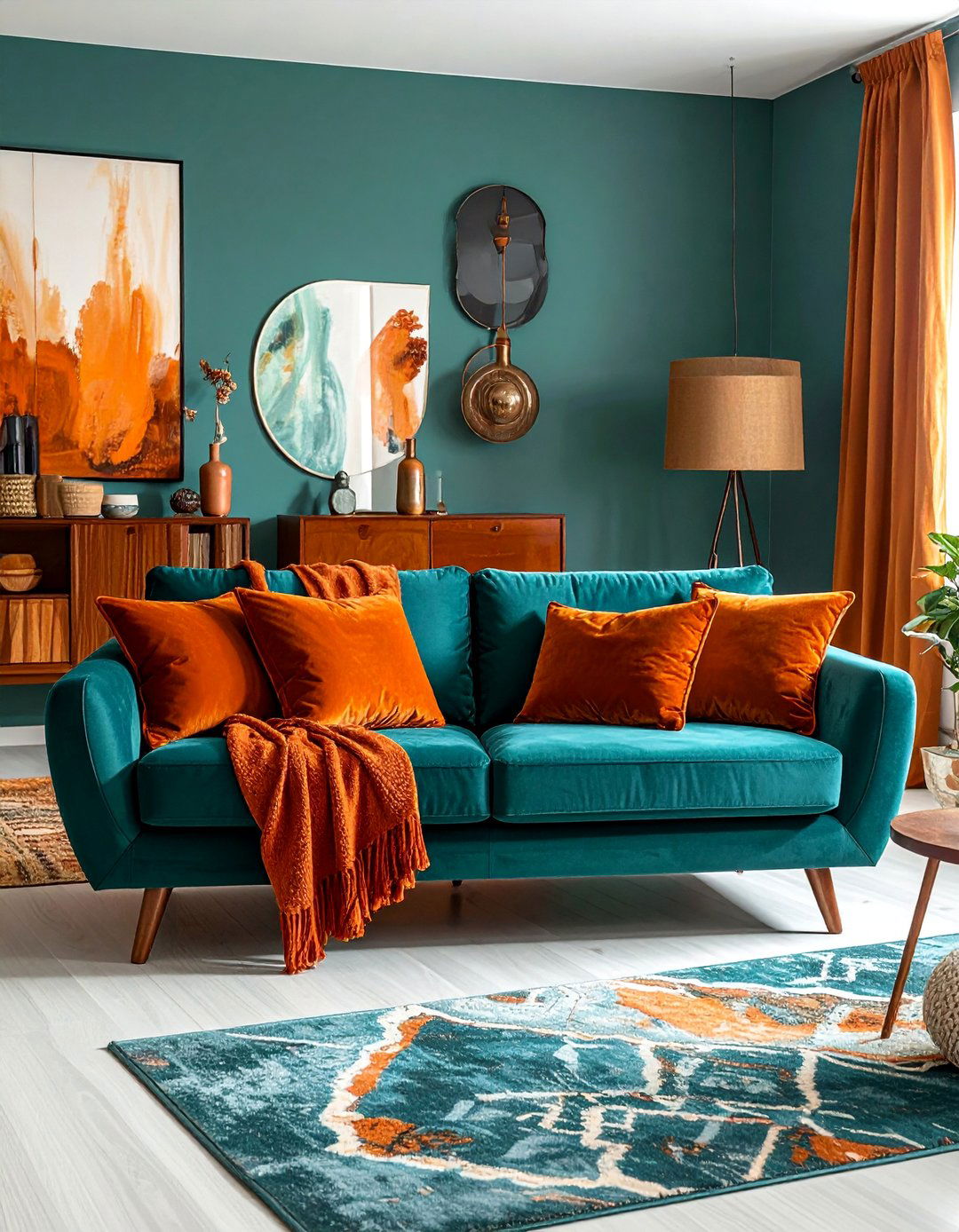 Teal Living Room with Burnt Orange Accents - 25 Stylish Teal Living Room Decor Ideas