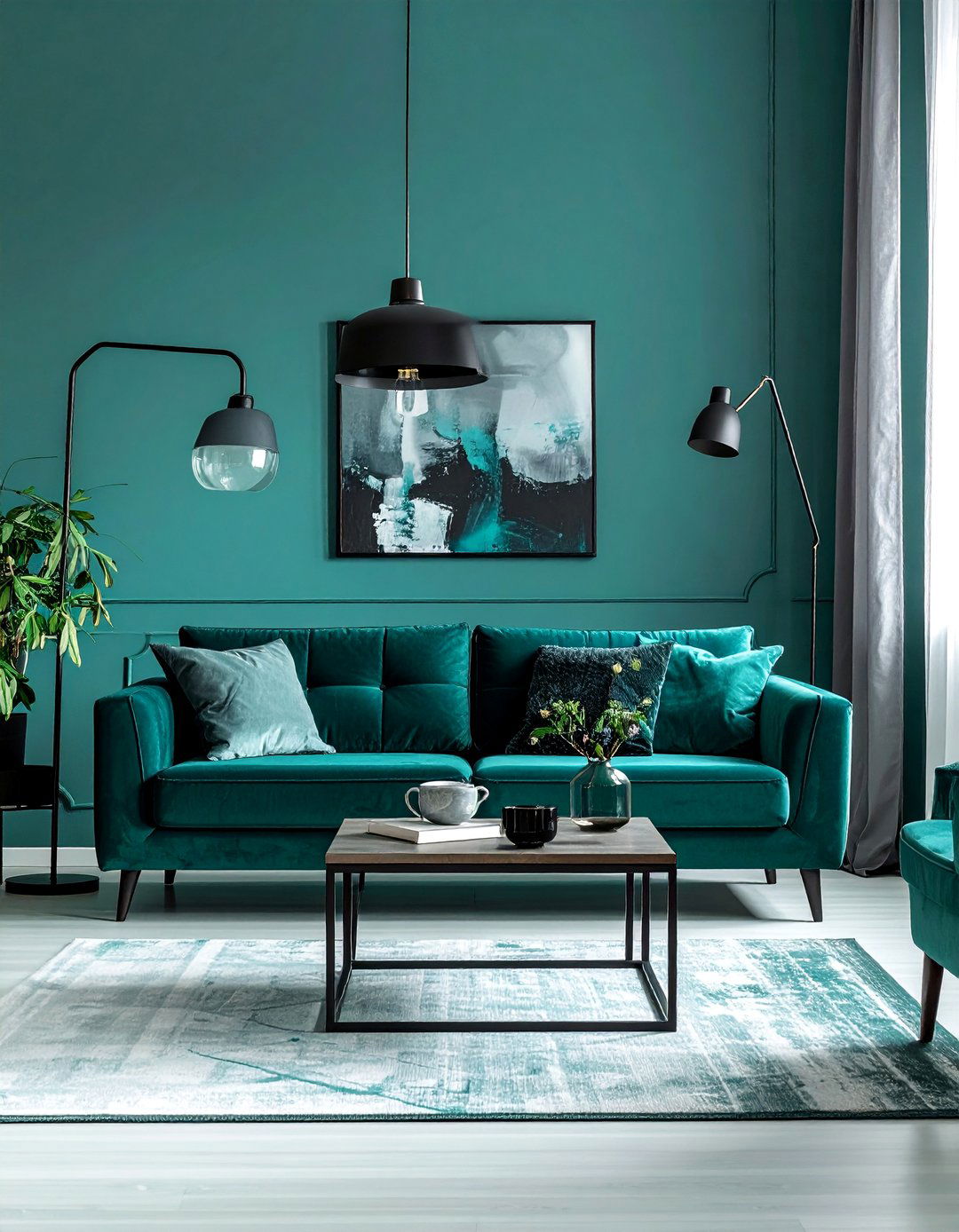 Teal Living Room with Modern Black Accents - 25 Stylish Teal Living Room Decor Ideas