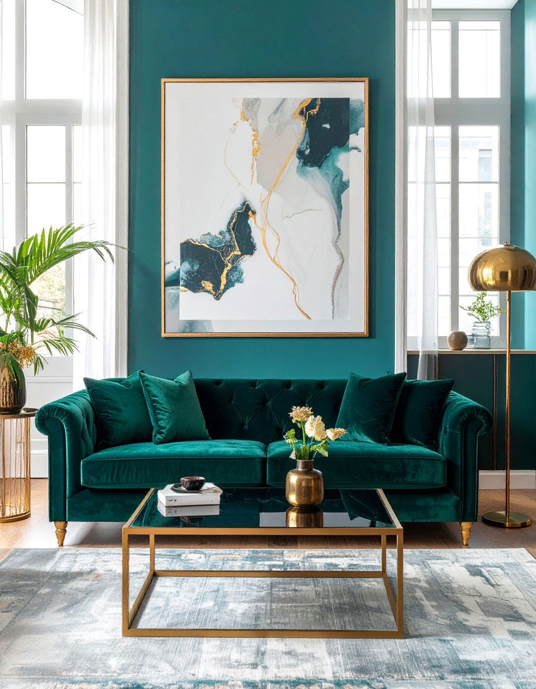 Teal and Emerald Green Jewel Toned Living Room - 20 Blue and Green Living Room Ideas for a Fresh Look