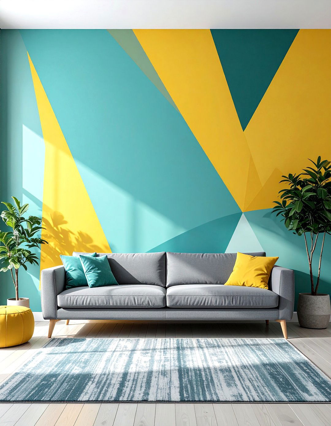 Teal and Yellow Color Blocked Wall - 25 Vibrant Teal and Yellow Living Room Ideas