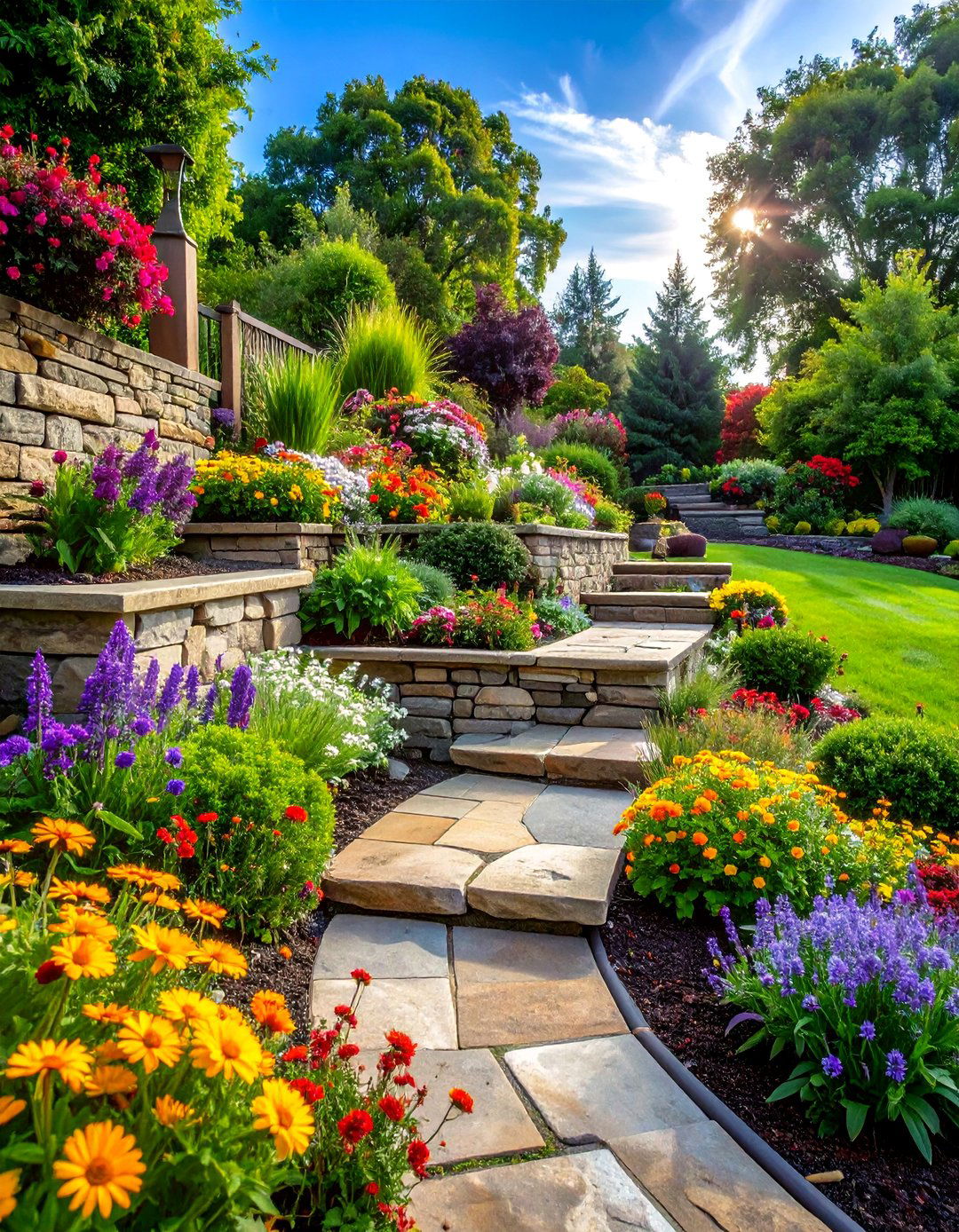 Terraced Stone Garden Beds - 25 Down Sloped Backyard Ideas for Unique Landscaping
