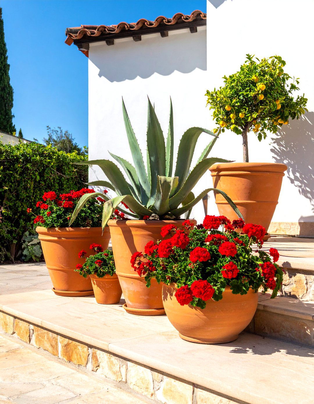 Terracotta Potted Plant Arrangements - 20 Front Yard Spanish Style Landscaping Ideas