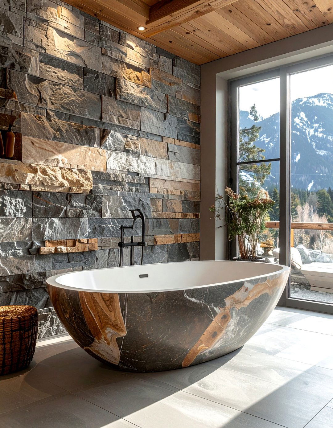 Textured Stone Bathtub Tiles - 40 Bathtub Tile Ideas for a Stunning Bathroom