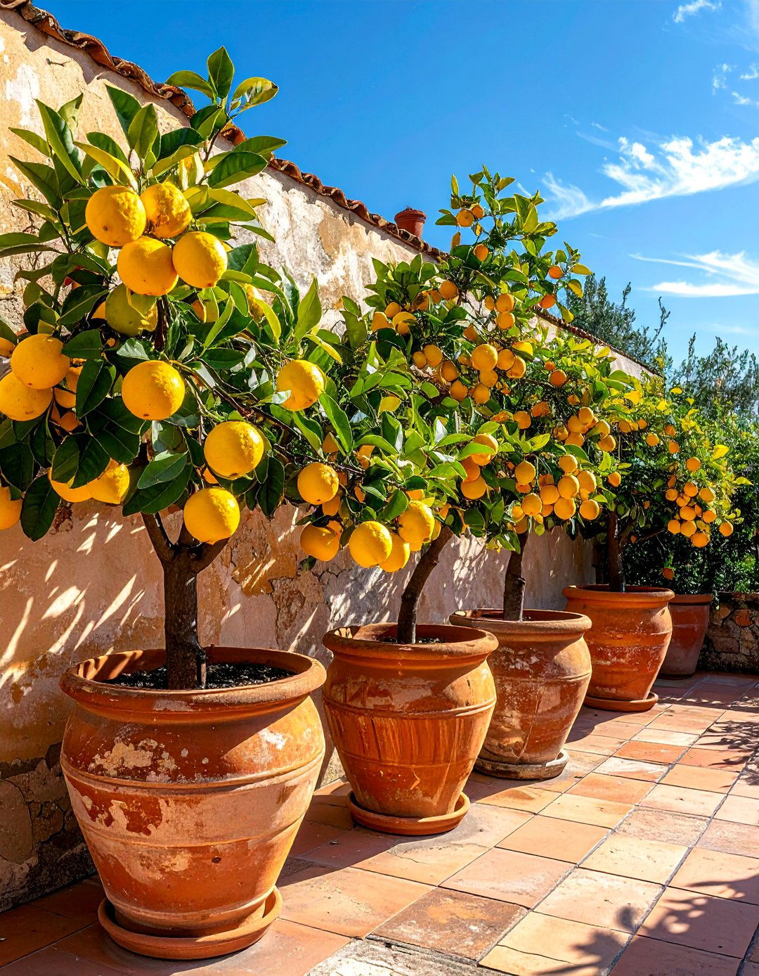 The Italian Patio Adorned with Lemon Trees in Pots - 20 Italian Patio Ideas for a Mediterranean Outdoor Oasis