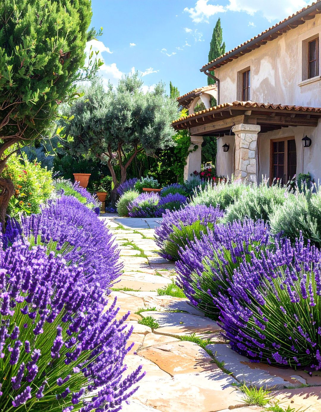 The Italian Patio Bordered by Lavender and Rosemary - 20 Italian Patio Ideas for a Mediterranean Outdoor Oasis