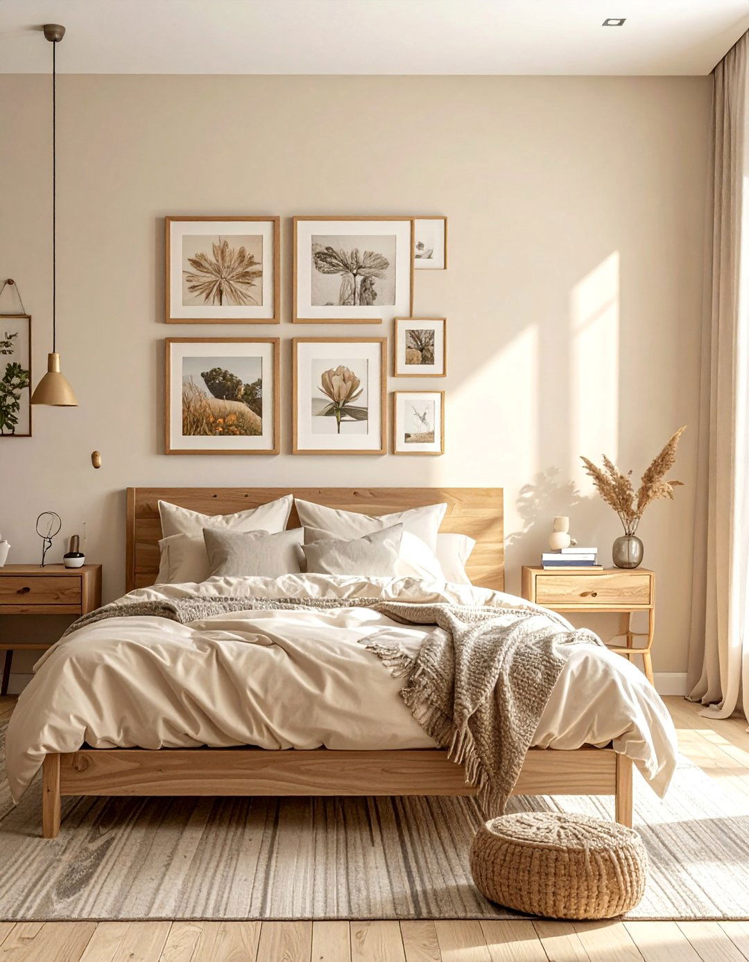 The Serene Beige Bedroom with a Gallery Wall - 30 Beige Bedroom Ideas for a Serene Retreat