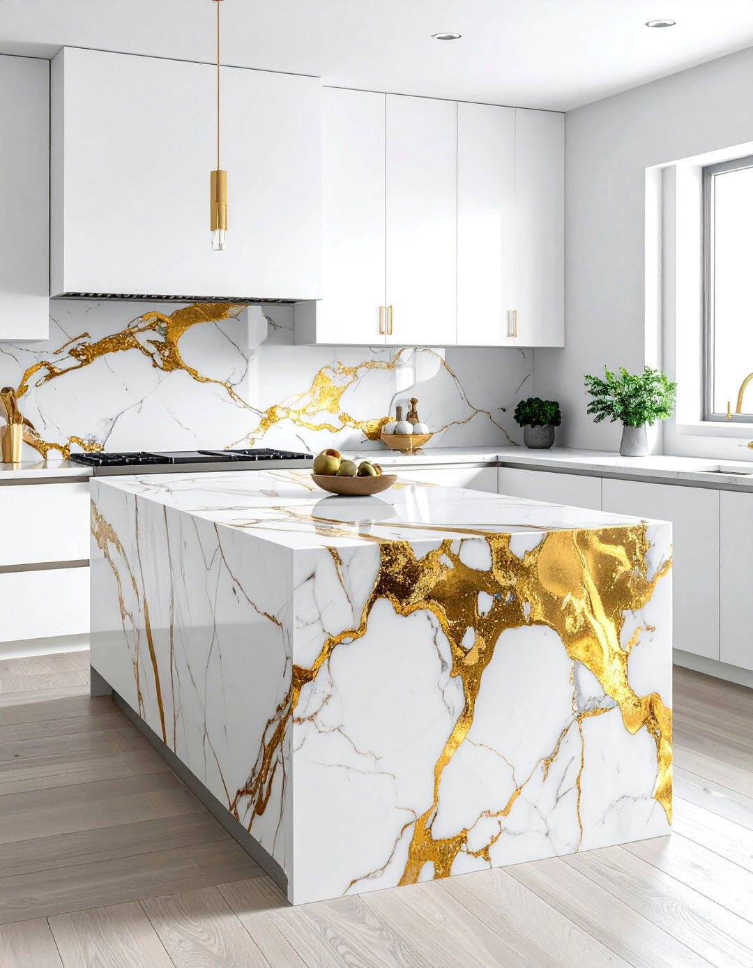 Thick Edge Calacatta Gold Statement - 15 Waterfall Kitchen Island Ideas for Modern Homes