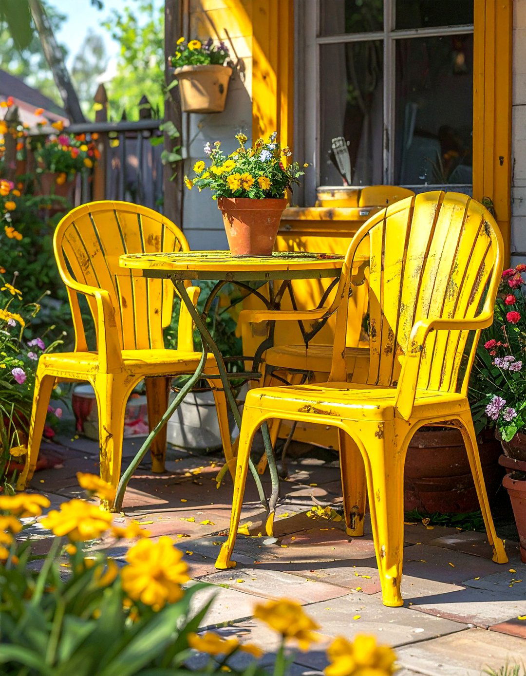 Thrifted and Painted Patio Furniture - 40 Small Patio Ideas on a Budget for Cozy Outdoor Living
