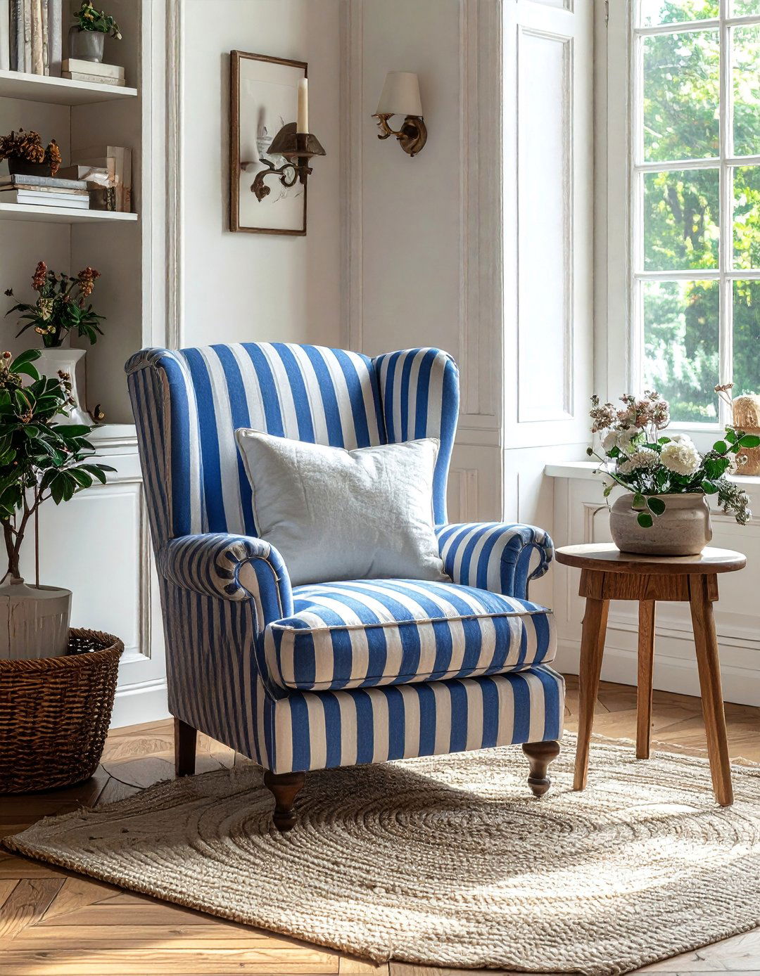 Ticking Stripe Fabric Accents - 40 French Country Living Room Ideas for a Cozy Space