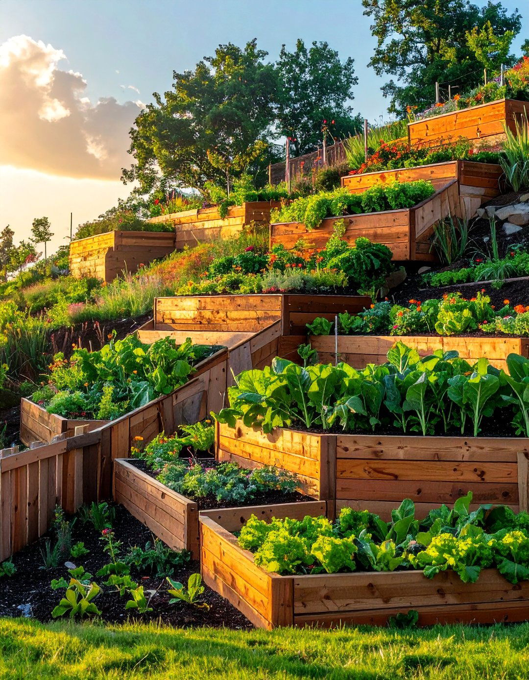 Tiered Hillside Cascade System - 40 Raised Garden Bed Ideas for Your Vegetable Garden