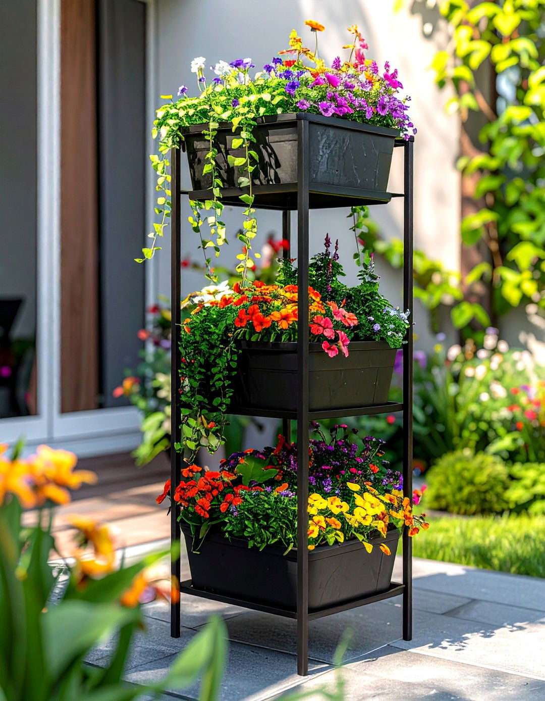 Tiered Plant Stand for Small Patio Greenery - 40 Small Patio Ideas to Maximize Your Outdoor Space