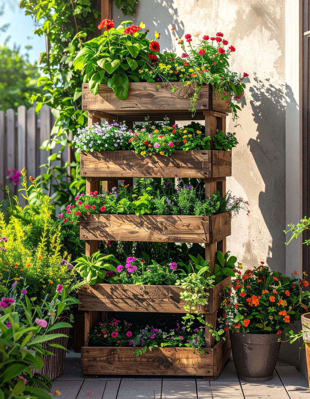 Tiered Plant Stand from Crates - 40 Small Patio Ideas on a Budget for Cozy Outdoor Living