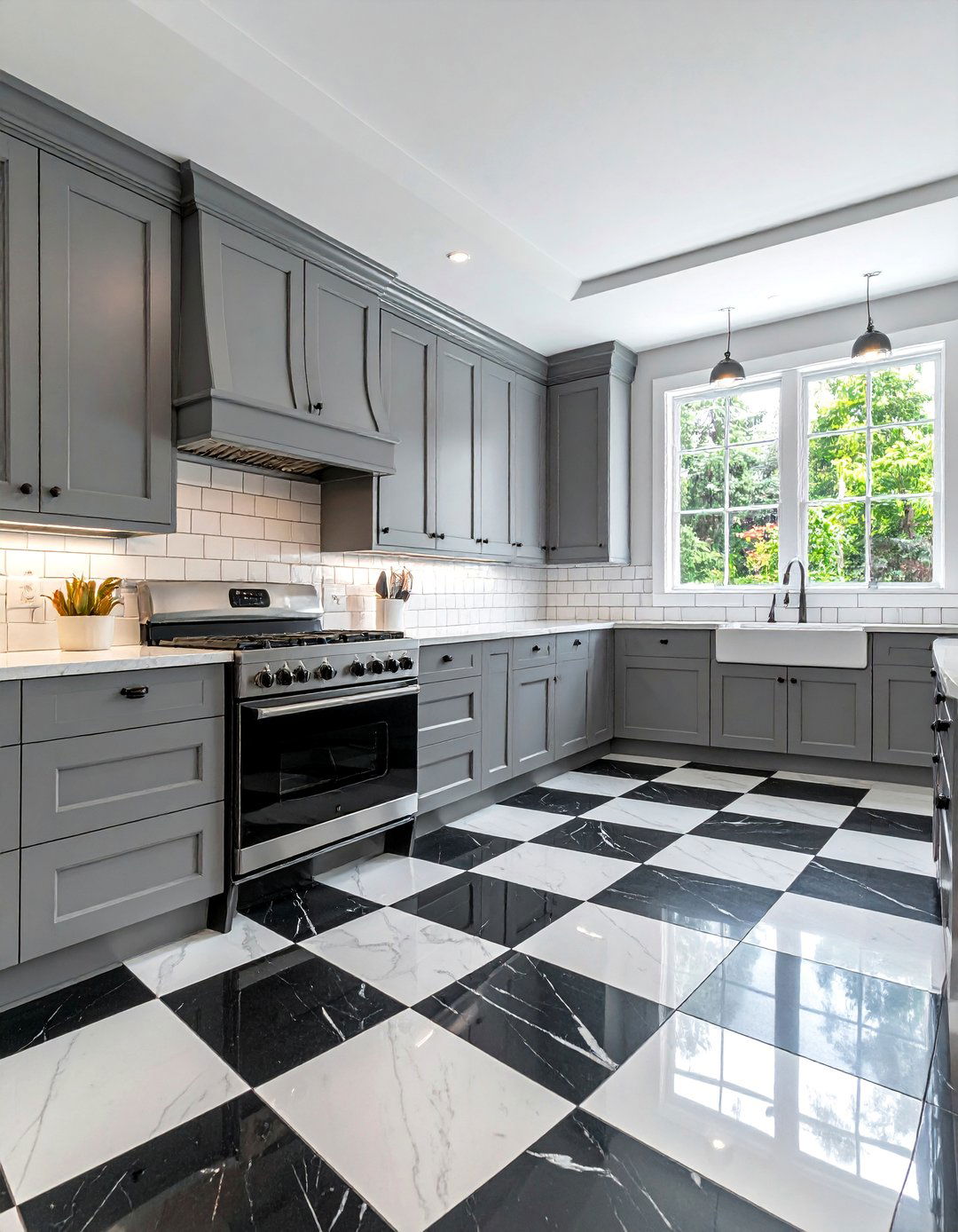 Timeless Black and White Checkerboard Marble Floor - 20 Marble Kitchen Floor Ideas for Elegance