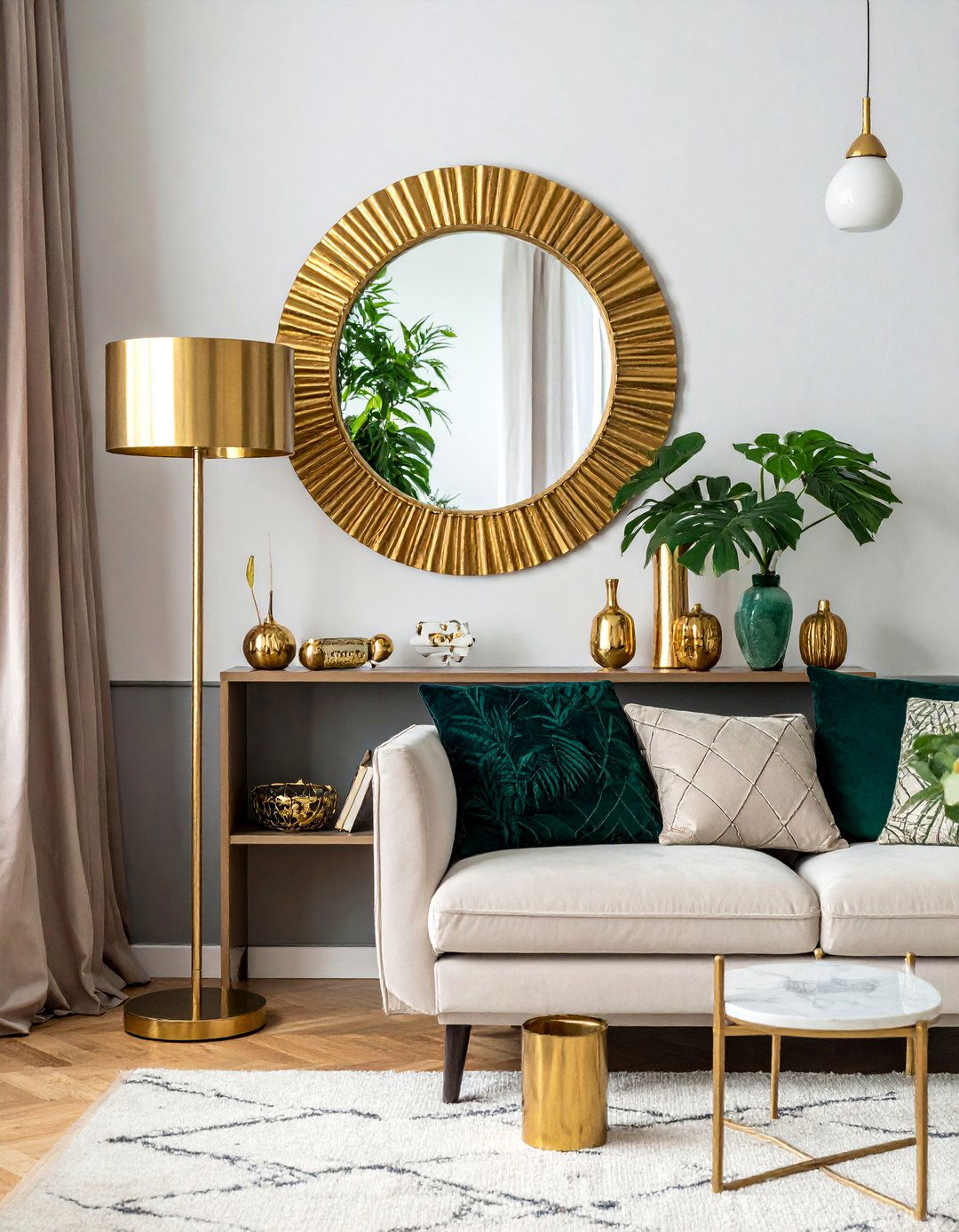 Touches of Gold or Brass for a Glamorous Look - 25 Tropical Living Room Ideas for a Relaxing Vibe