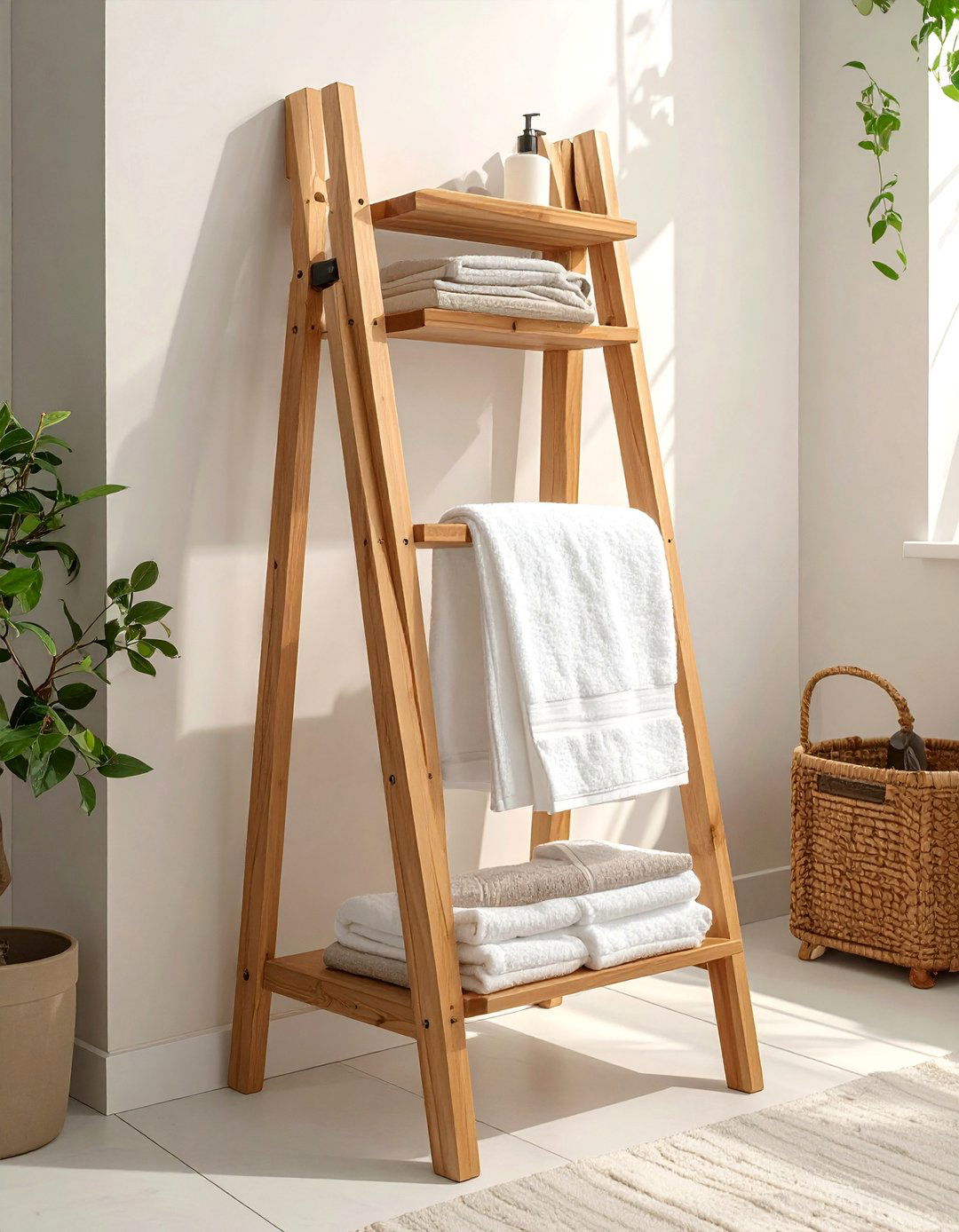 Towel Storage Ladders - 40 Bathroom Organization Ideas for Clutter-Free