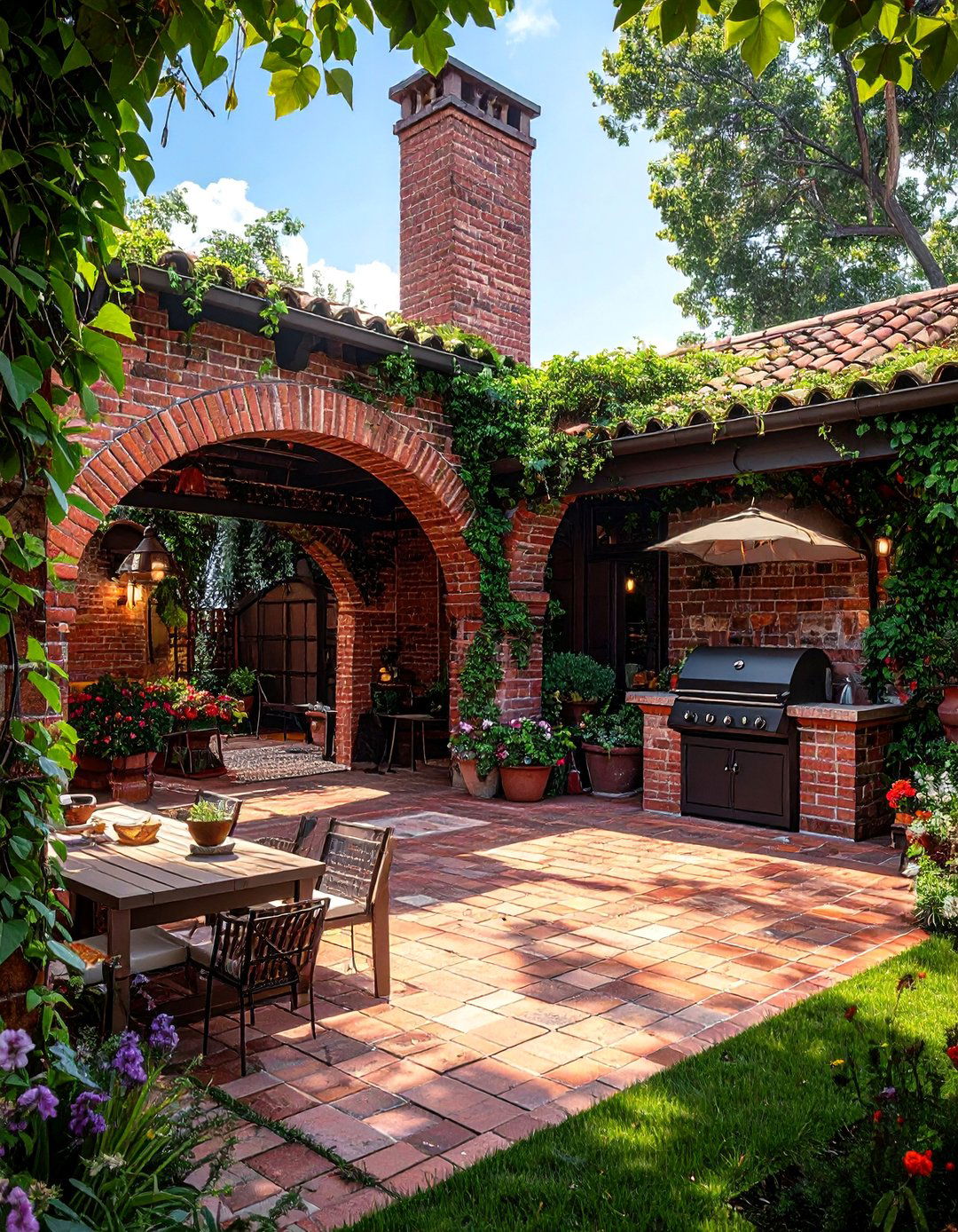 Traditional Brick BBQ Courtyard - 40 Amazing BBQ Area Ideas for Outdoor Living