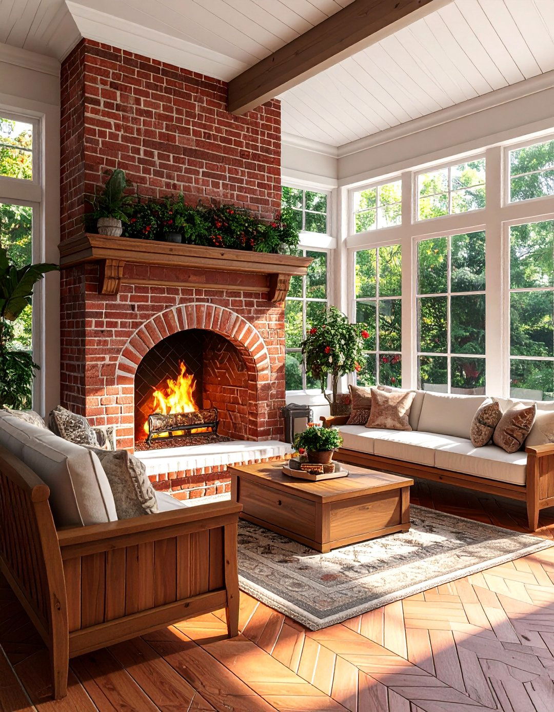 Traditional Brick Fireplace Sunrooms - 30 Sunrooms With Fireplaces for Cozy Living