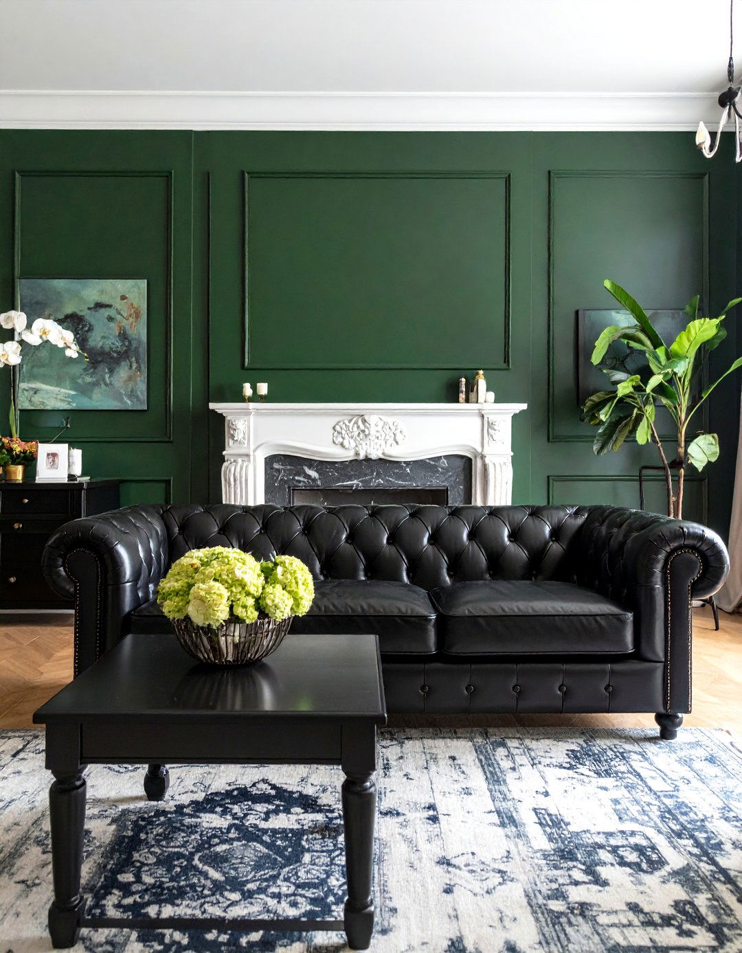 Traditional Design with Hunter Green and Black - 30 Black and Green Living Room Ideas for a Luxe Feel