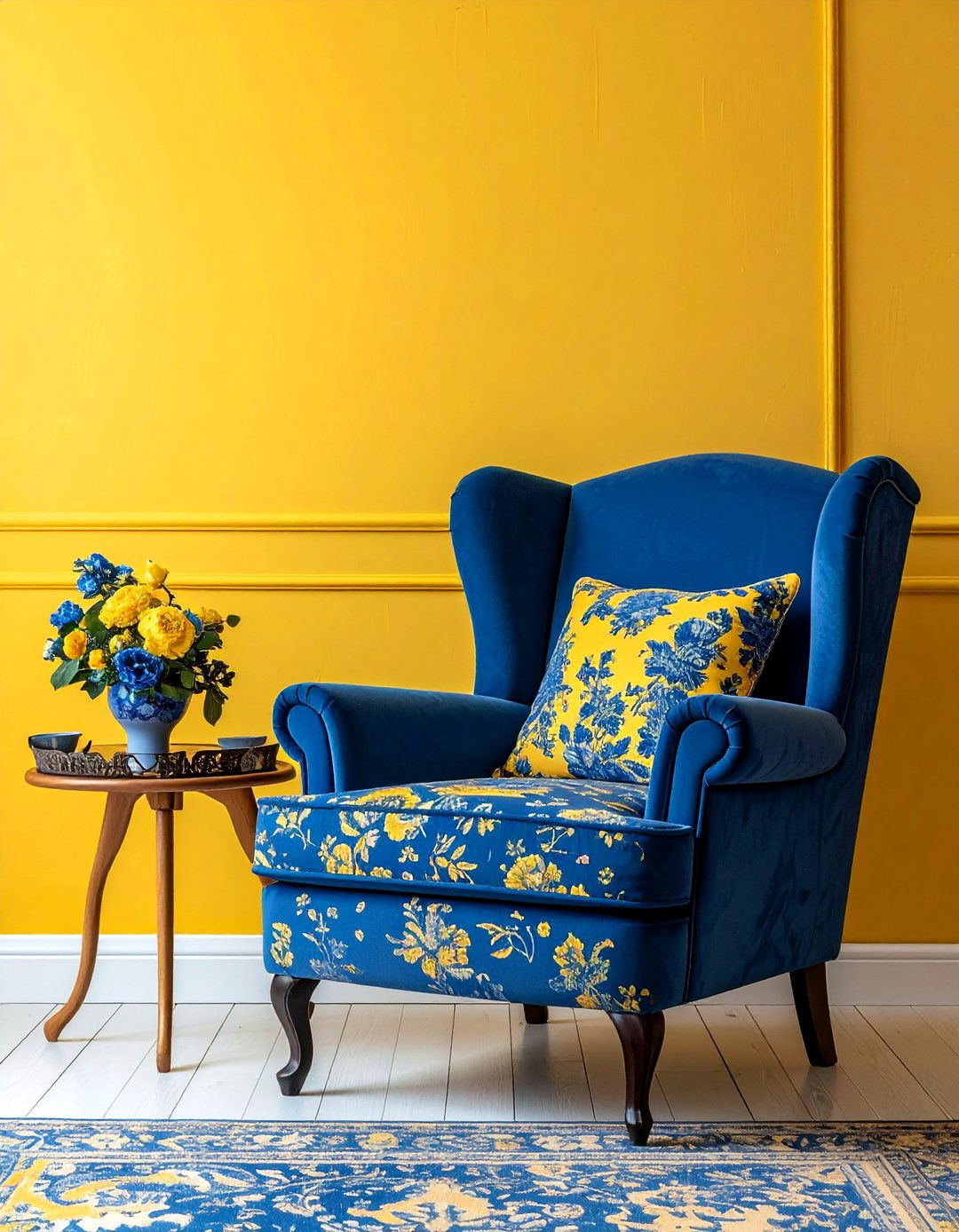 Traditional Living Room with Toile Fabric - 15 Yellow and Blue Living Room Ideas for Cheer