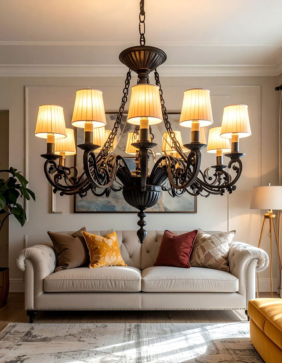 Traditional Wrought Iron Candelabra Chandelier - 30 Living Room Chandelier Ideas for Elegant Spaces