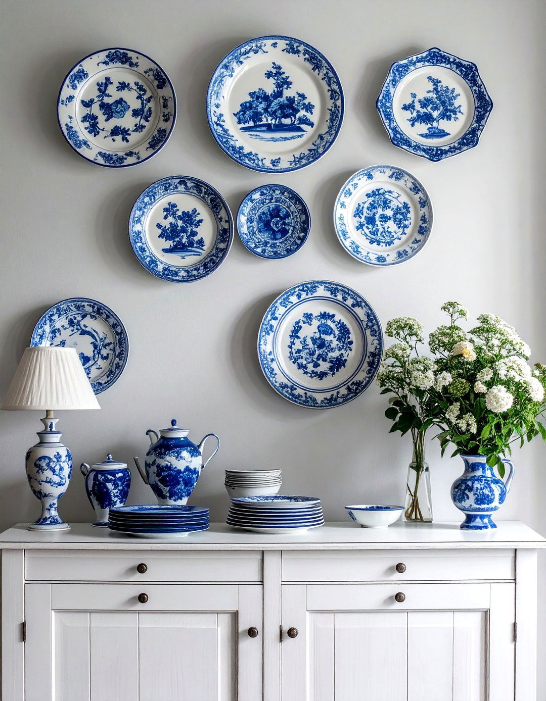 Transferware China Display - 40 French Country Living Room Ideas for a Cozy Space