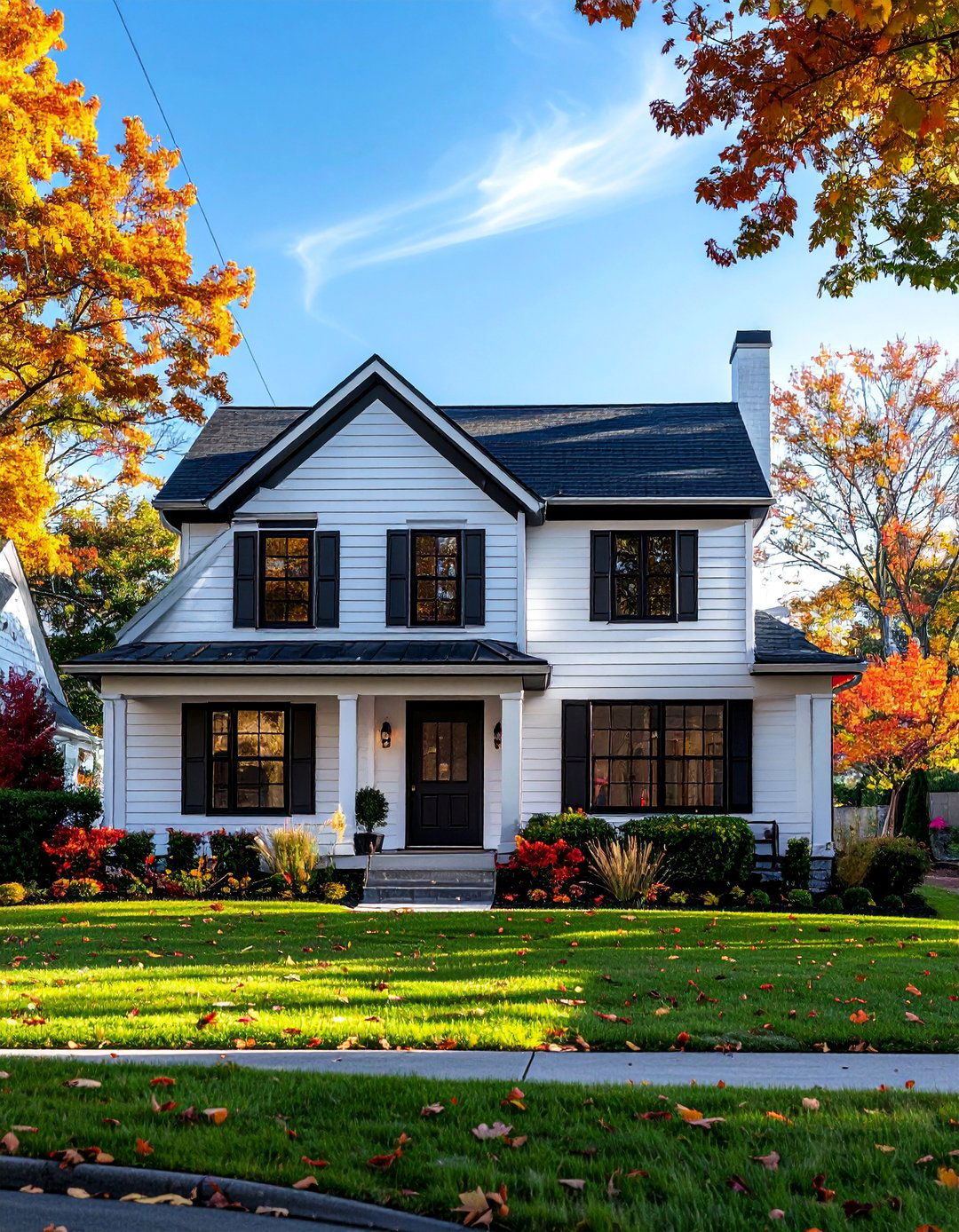 Transitional Single Story White House with Black Trim - 30 Single Story White House Black Trim Designs
