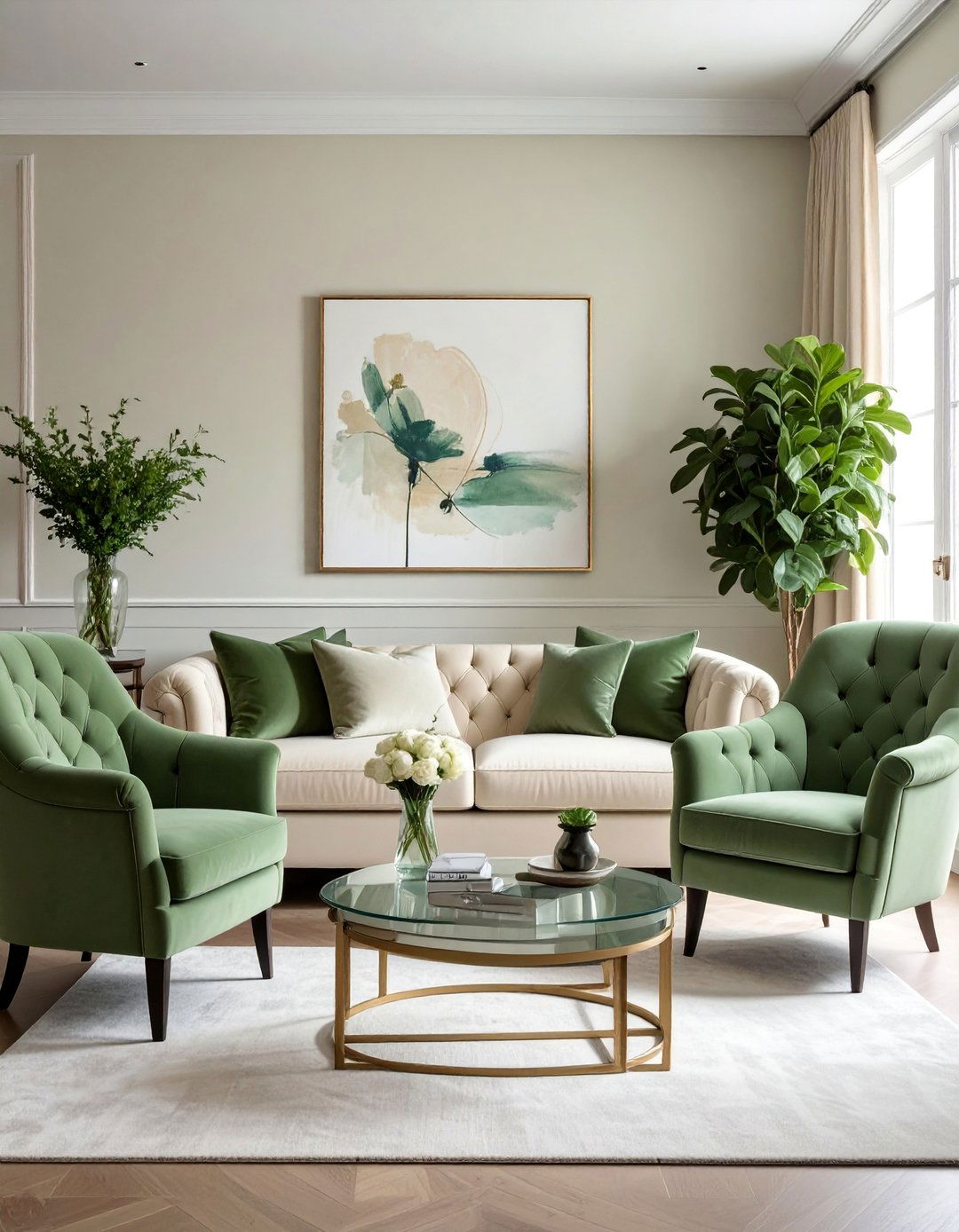 Transitional Style Blending Old and New - 25 Sage Green and Cream Living Room Ideas