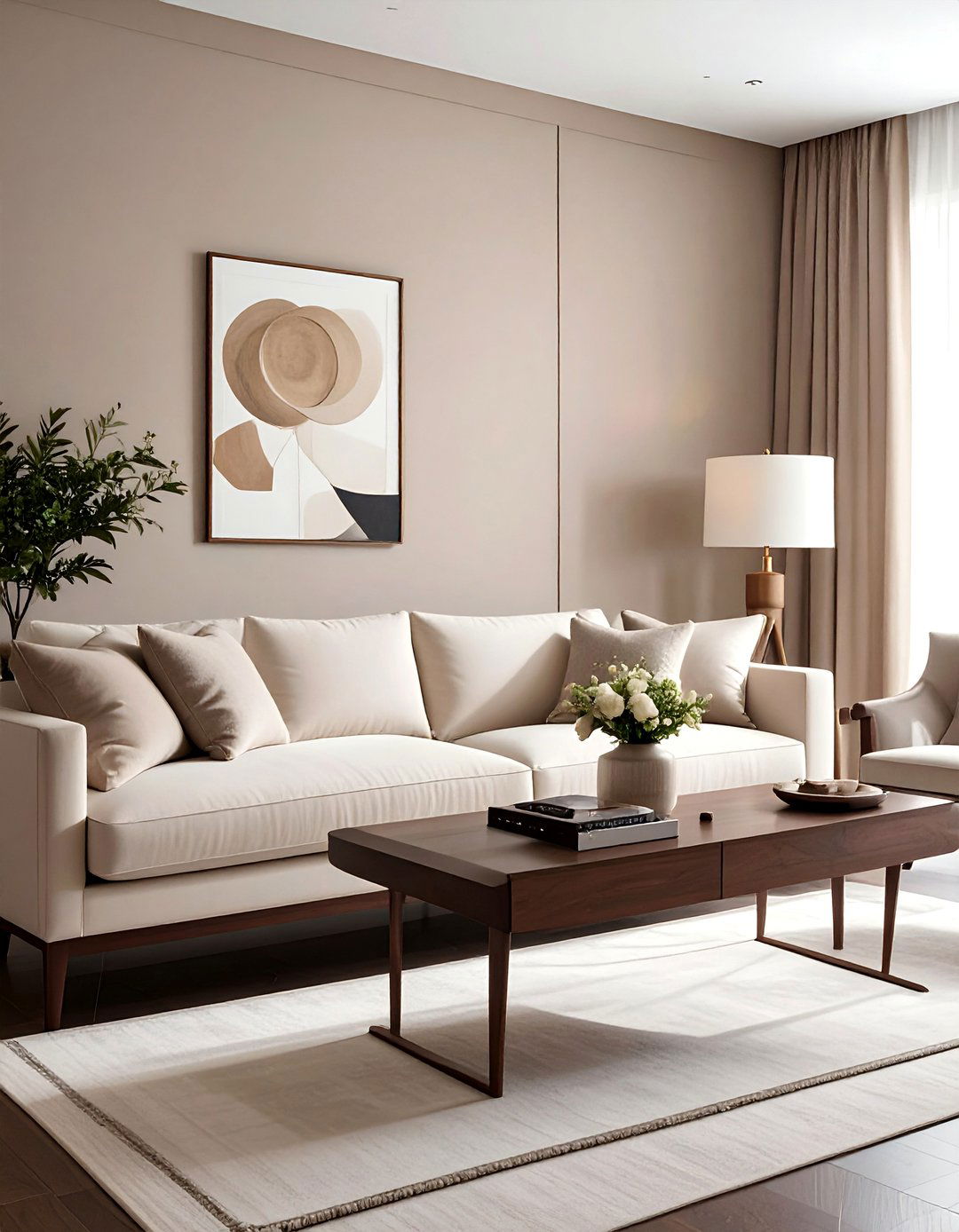 Transitional Style with Taupe and Cream - 30 Brown and White Living Room Ideas for a Warm Look