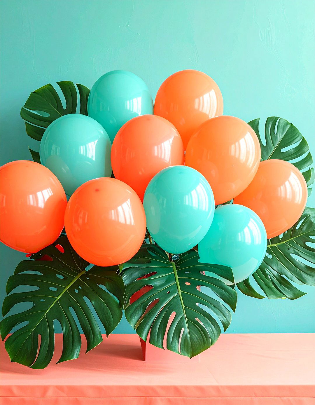 Tropical Balloon Centerpiece with Palm Leaves - 25 Balloon Centerpiece Ideas for Any Celebration