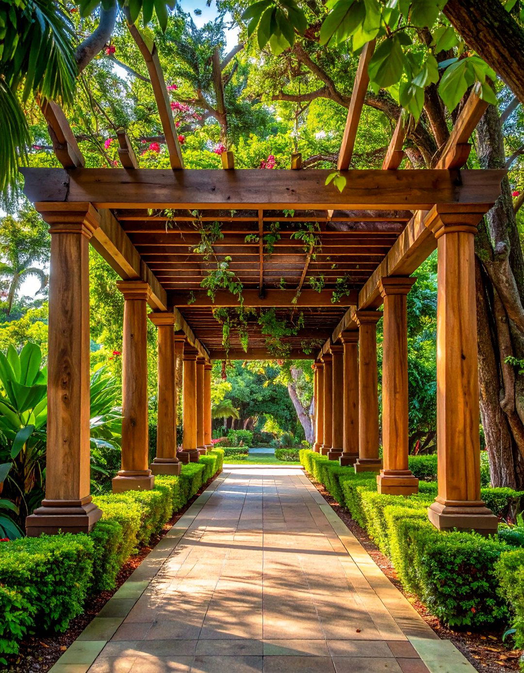 Tropical Hardwood Plantation Style - 40 Garden Arbor Ideas for a Charming Outdoor Retreat