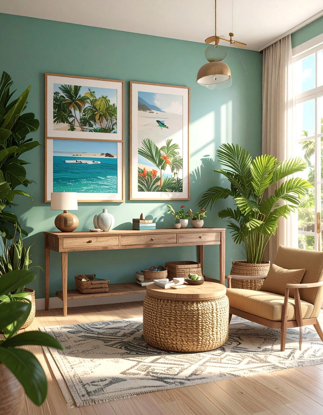 Tropical Inspired Artwork on the Walls - 25 Tropical Living Room Ideas for a Relaxing Vibe