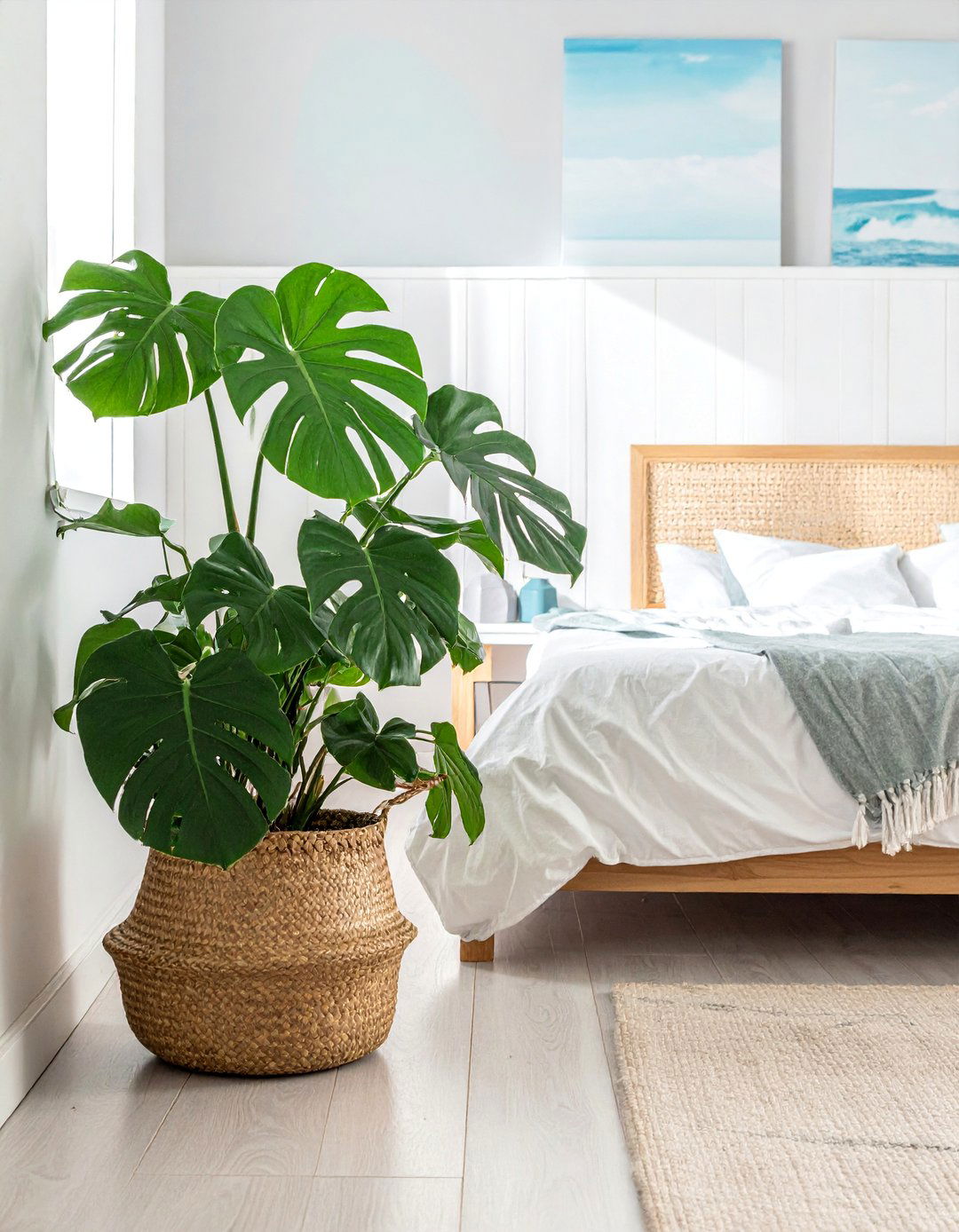 Tropical Plant Accents in an Ocean themed Bedroom - 40 Ocean-themed Bedroom Ideas for a Serene Retreat