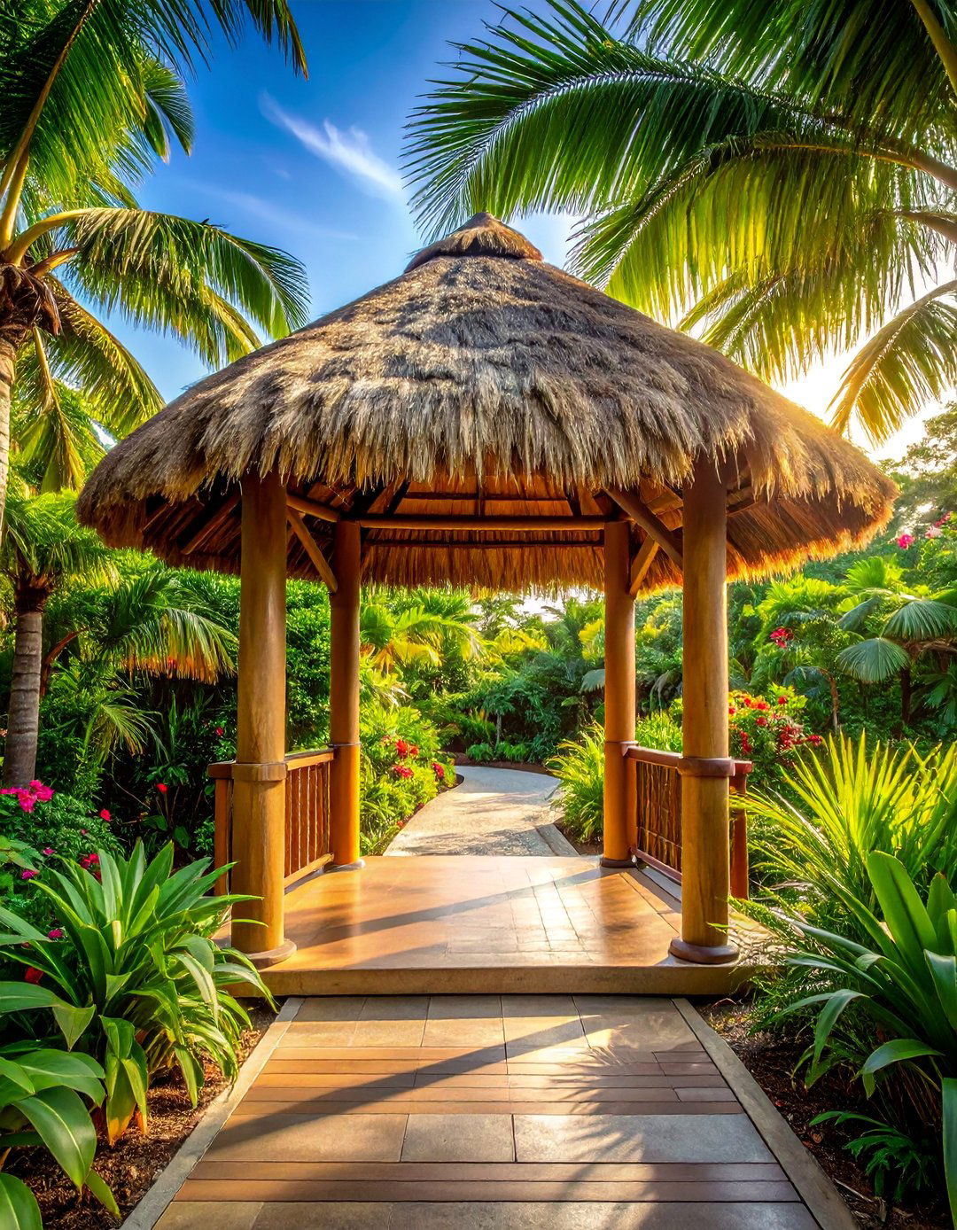 Tropical Thatched Roof Pavilion - 40 Garden Arbor Ideas for a Charming Outdoor Retreat