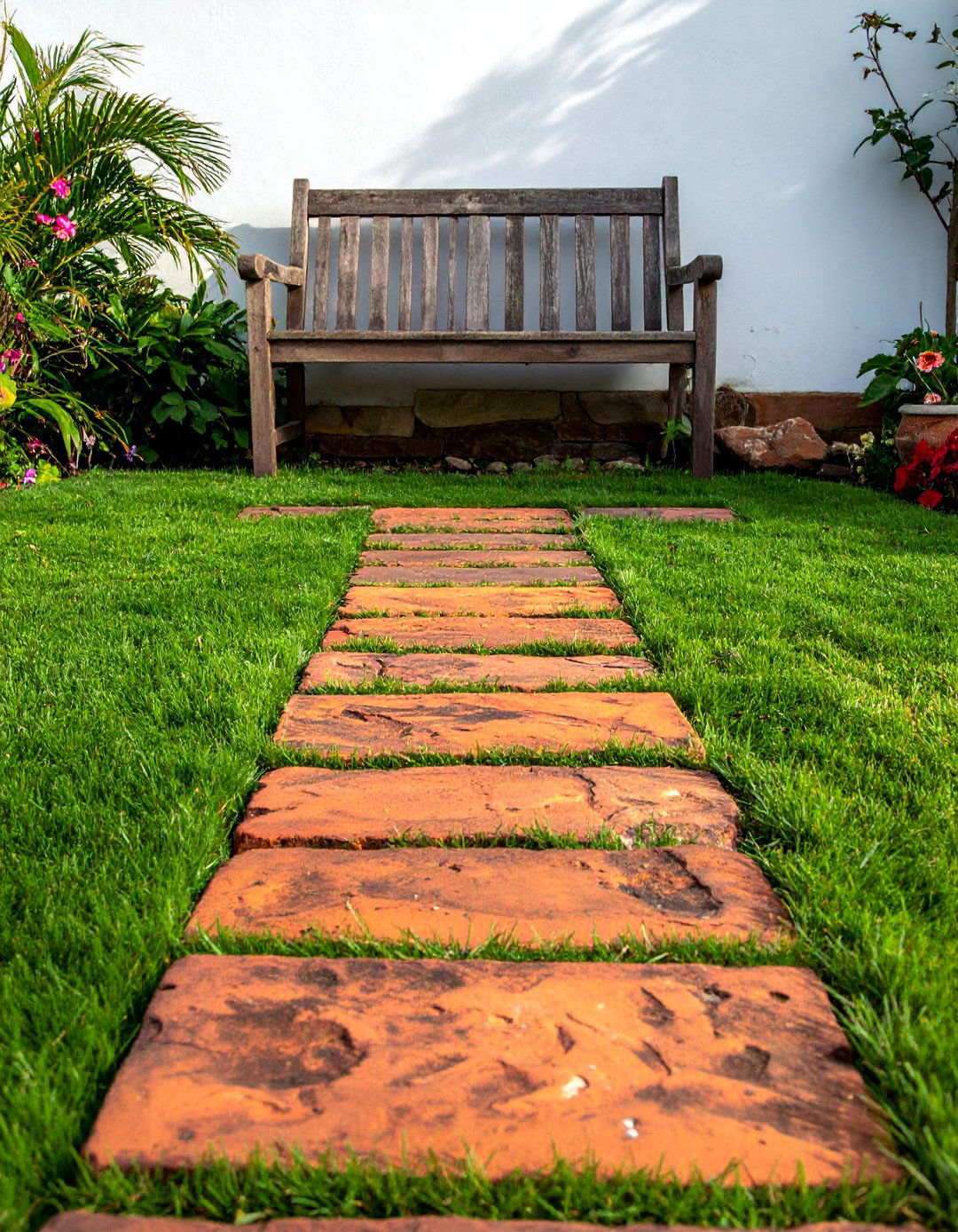 Tumbled Brick Paver Stepping Stone Walkway - 30 Unique Stepping Stone Walkway Ideas for Your Yard